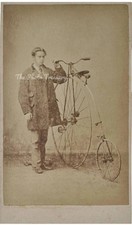 CDV YOUNG MAN WITH PENNY FARTHING HIGH WHEEL BICYCLE ANTIQUE PHOTO VICTORIAN