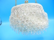 Vintage Crystal White Beaded  Sequin Evening Purse Clutch Kiss Lock Hong Kong