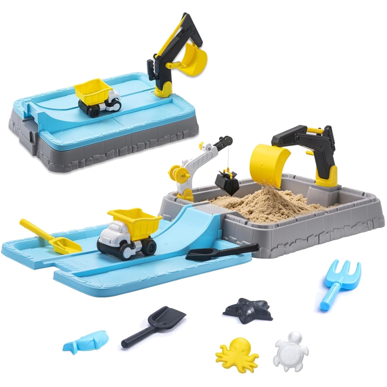 Sandkasten mit Bagger Set für Kinder ab 3 Jahre mit Abdeckung Strandspielzeug...
