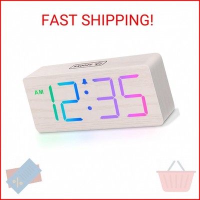 DreamSky Wooden Digital Clock for Bedroom Desk - RGB Loud Alarm Clock for Heavy 
