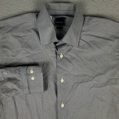David Donahue Shirt Mens 16.5 Blue Houndstooth Dress Button Up Long Sleeve *