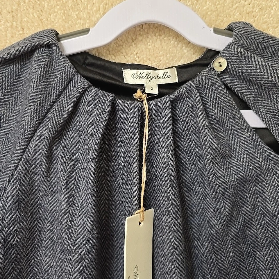 Nellystella Girls Wool Blend DRESS TOP Sz 2T Navy Blue Herringbone Buttons - Image 3 of 4