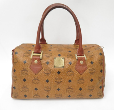 Authentic MCM Visetos Leather Boston Bag Hand Bag #52416