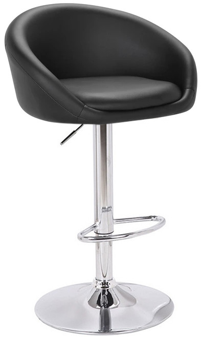Luca Single Kitchen Bar Stool - Black Faux-Leather, Chrome Base