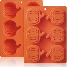 HKNMTT Pumpkin Silicone Molds 2 Pack 6 Cavity Halloween Mold Set for Orange 