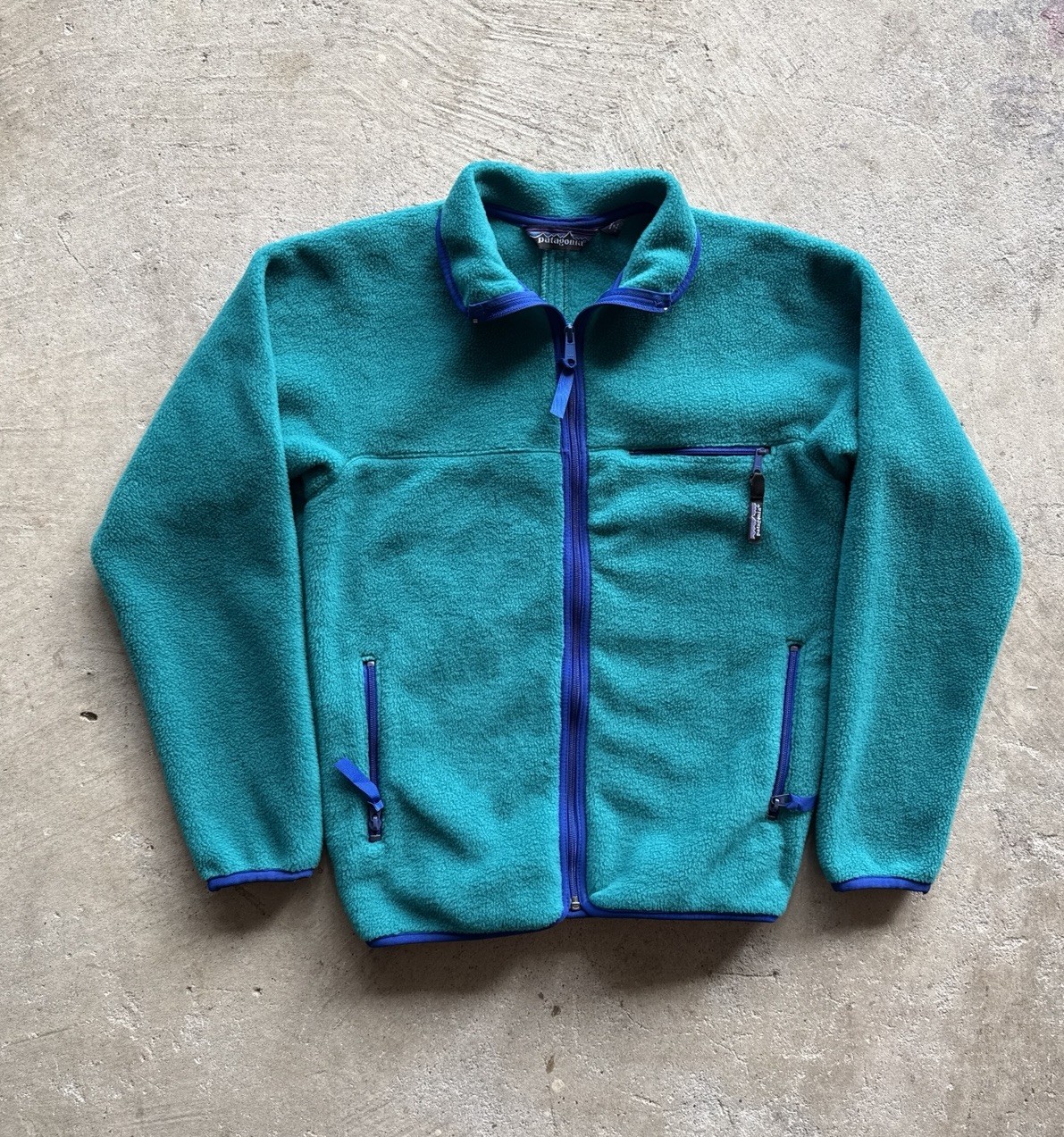 Vintage 90s Patagonia Made In USA Teal Deep Pile Zip Up Fleece Men’s Small