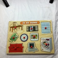 Wooden Peg Puzzle Toddler Learning Toy Furniture Appliances