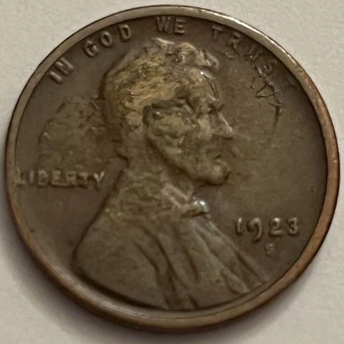 1923-S Lincoln Wheat Cent San Francisco Mint Adhesive Residue Obverse JC1504