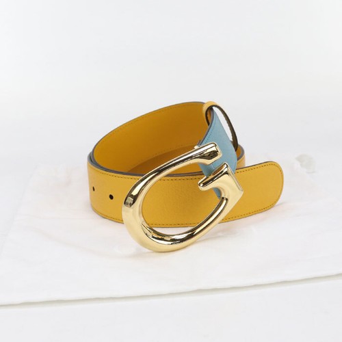 Gucci Belt Authentic G Buckle Blue Gold Size 70 Unisex From Japan Fashion