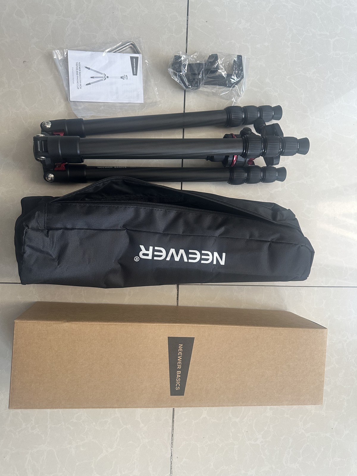NEEWER Carbon Fiber Travel Tripod 64", Arca Ball Head, Phone Holder, Max 13.2lb
