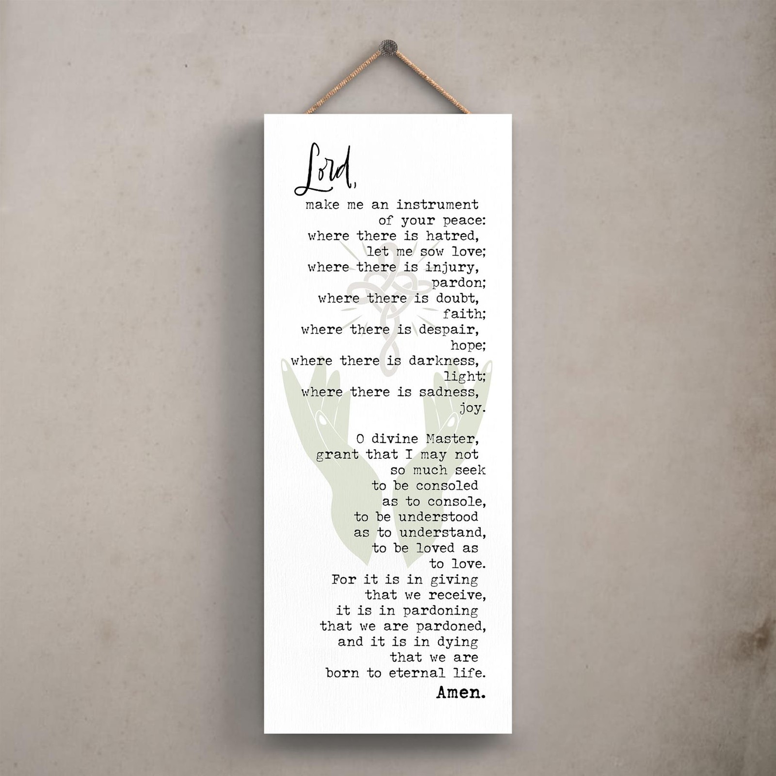 PEACE PRAYER LRG LS RECTANGLE PLAQUE WG