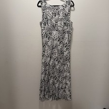 Talbots X- Large Black White Sleeveless Dress Floral Print. Stretch Silk