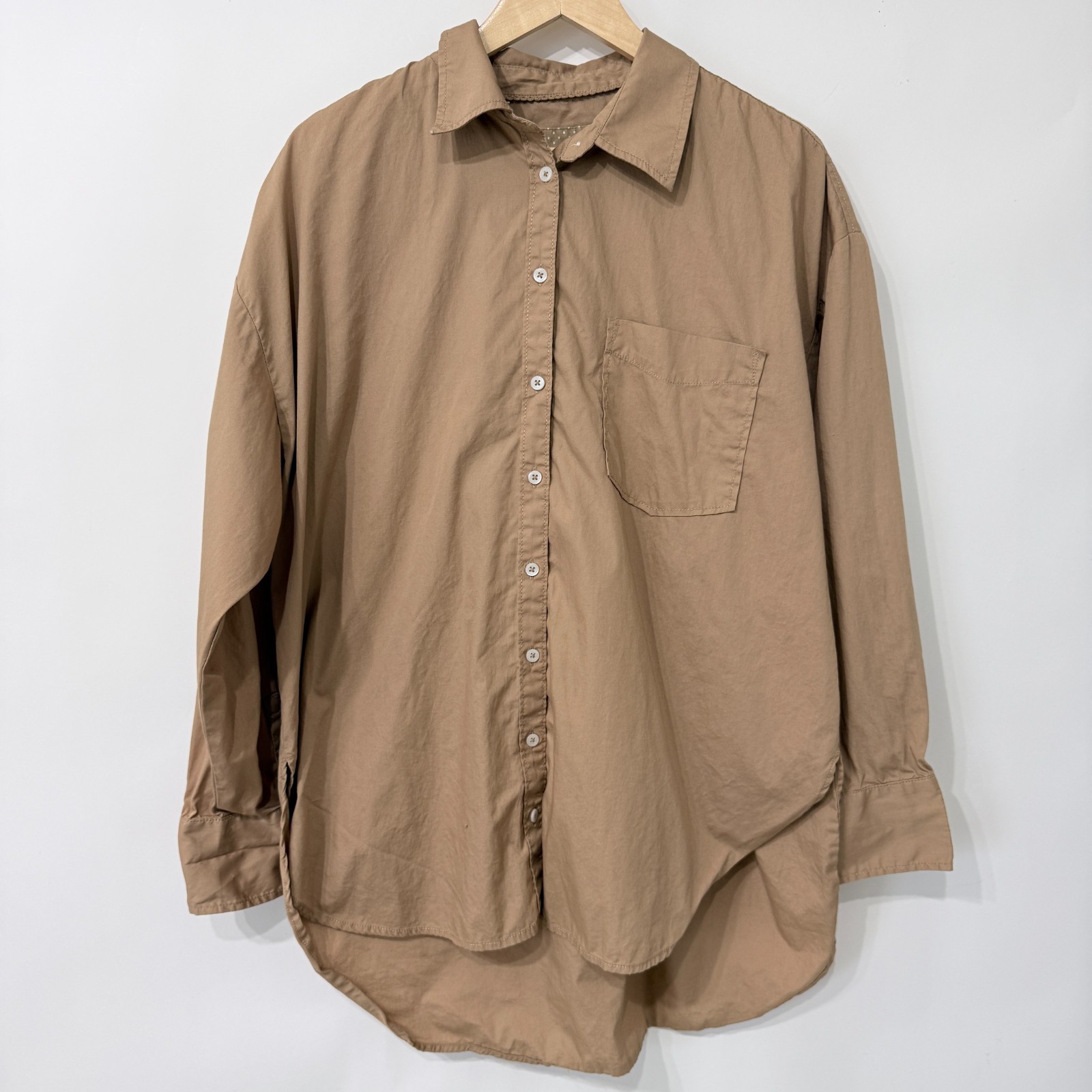 Maeve Anthropologie The Bennett Button Down Shirt Size L Oversized Light Brown