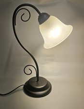 LAMPE COL DE CYGNE / METAL NOIR ET VERRE D'ALBATRE BLANC / VINTAGE DECORATION 