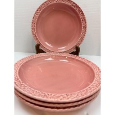Bordallo Pinheiro Pink Floral Basketweave Salad Plates Set of 4 Made in Portugal