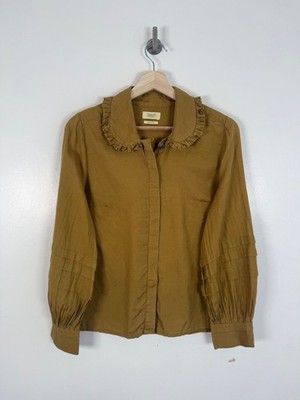 Toast Bluse Gr UK 10 Senf Hemd Rüschenkragen Seide Baumwolle Kastig Top