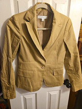 New York  Company Beige Solid Button Front Blazer Jacket Lined Pockets 2
