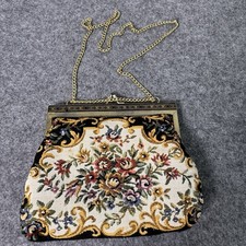 Vintage Walborg Petite Point Floral Tapestry Evening Purse Gold Frame  Chain