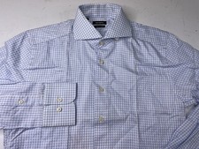 SUITSUPPLY Slim Fit Dress Shirt 14.5 / 37 Mens Cotton Two Ply Houndstooth Blue