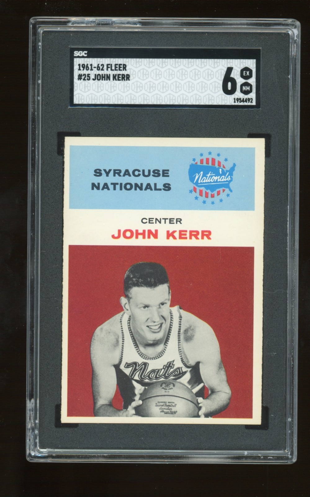 1961-62 Fleer #25 John Red Kerr SGC 6 Syracuse Nationals