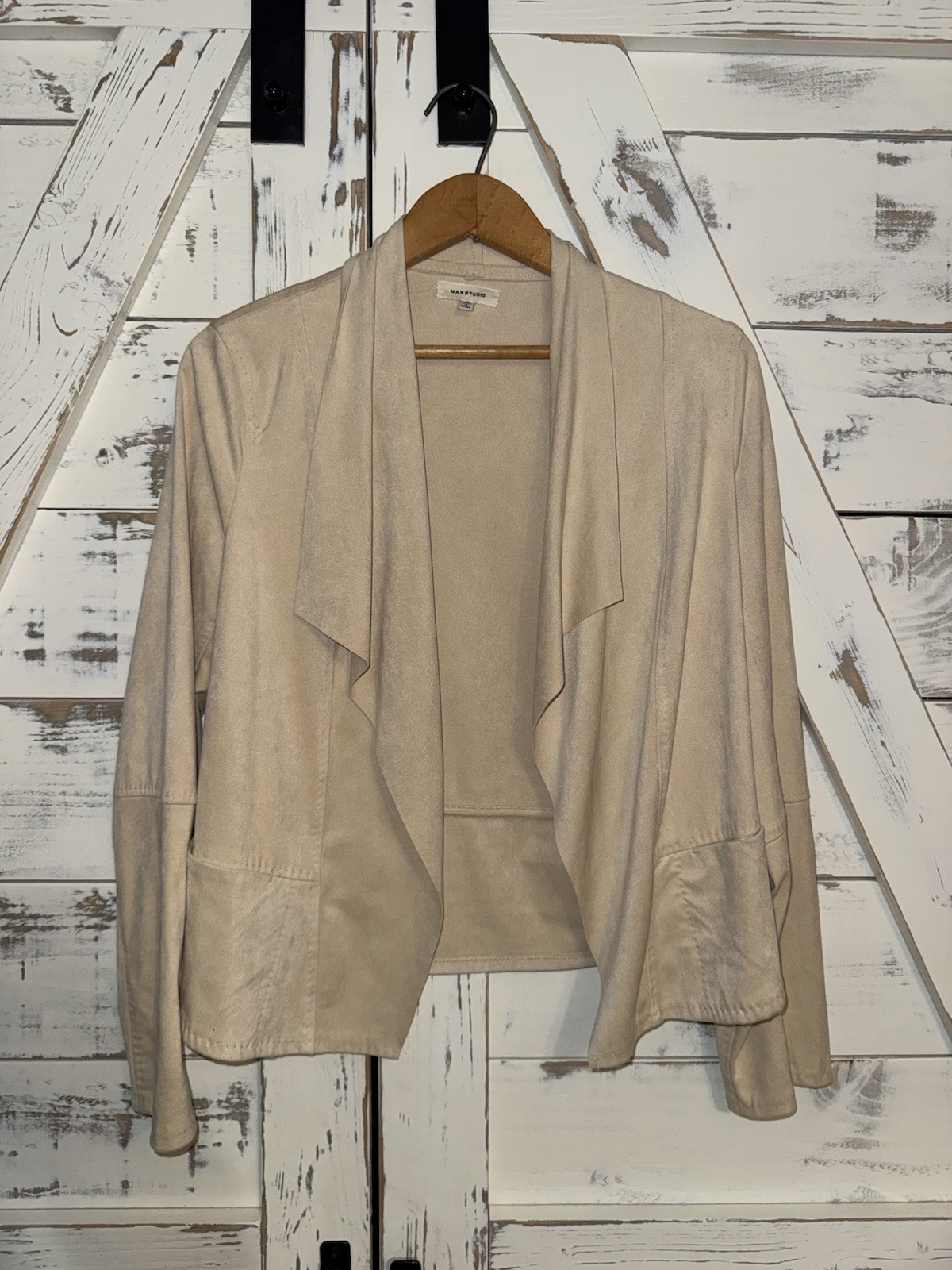 Max Studio Cream Open Front Drape Jacket Faux Sue… - image 2