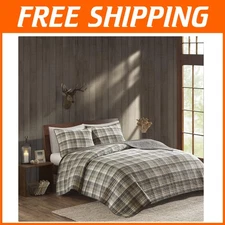 Tasha Tan/Brown Plaid Reversible Quilt for Full/Queen - Luxurious Bedspread Set