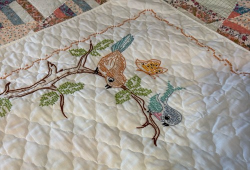 Vtg Disney Bambi Hand Cross Stitched Coordinating Baby Blanket Sheet Pillowcase - Picture 6 of 14