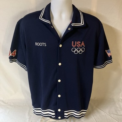 Vtg USA Olympic Team Roots Jacket Mens Large Navy 2004 Athens Opening Ceremony