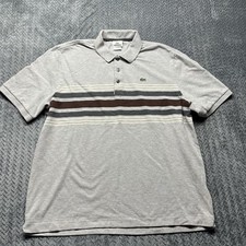 Lacoste Men Polo Shirt Size 7 Gray Striped 100 Cotton Classic Fit Peru 2XL