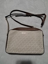 New Michael Kors Jet Set MK Signature Vanilla / Brown Crossbody Messenger Bag