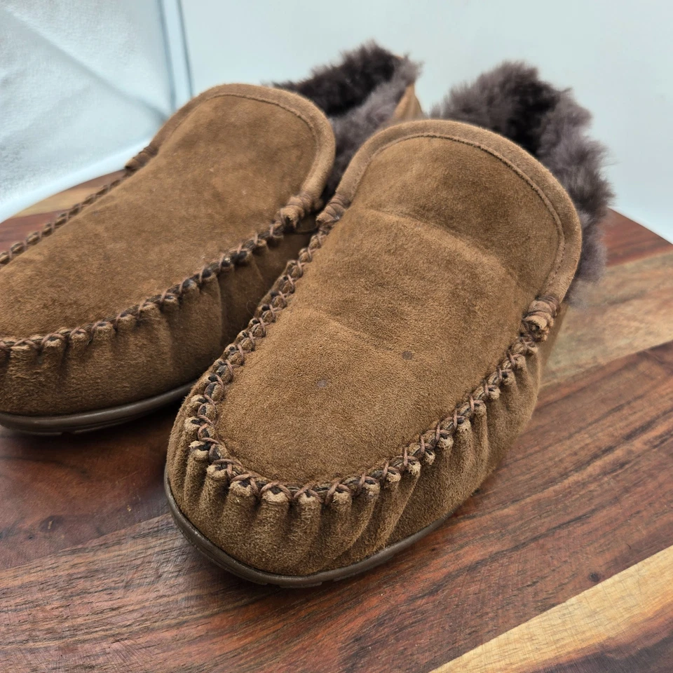 LL Bean Wicked Good Zapatillas Zapatos Para Hombre 12W Ancho Marrón Piel de Oveja Forrado Mocasín Foto 4 de 4