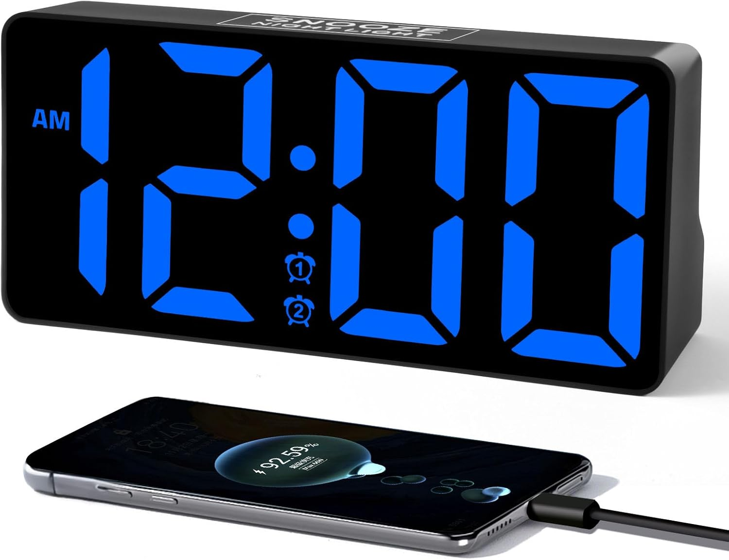 Digital Alarm Clock with Night Light, Bold Display & USB Charger for Bedroom-image