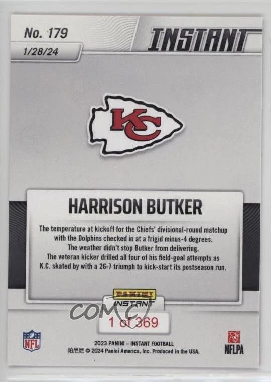 2023 Panini Instant NFL AFC Champions /369 Harrison Butker #179 - Image 2 of 2