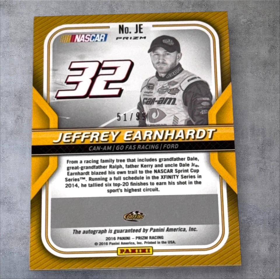 Jeffrey Earnhardt NASCAR PACK PULLED signed card 2016 PANINI PRIZM GREEN #51/99 - Image 2 of 2