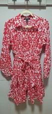 Women's Ellen Tracy Shirt Dress with Self Tie and Ruffle Hem Size M Preown