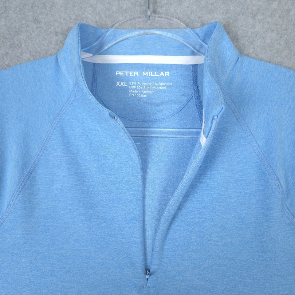 Peter Millar 1/4 Zip Womens 2XL Blue Melange Raglan Sleeve Perth Layer UPF 50 - Image 3 of 4