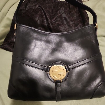 Gucci Black Leather Jackie O Bag With Gold Hardware | eBay