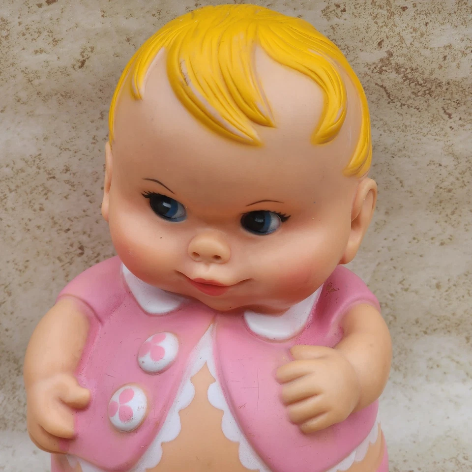 Muñeca Uneeda Plumpees Squeaker 1967 vintage rosa blanco conjunto 8" mirada lateral  Foto 2 de 4