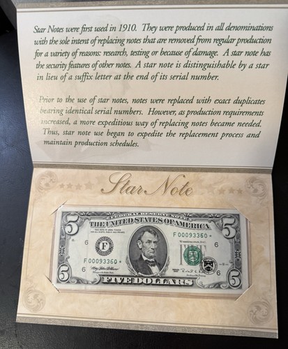 1995 UNC $5 Star Notes -Matching SN 00018859 Original BEP Package - Picture 2 of 2