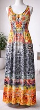 One World Maxi Dress L Boho Floral Roses Sleeveless Stretch Hippie Festival NWT