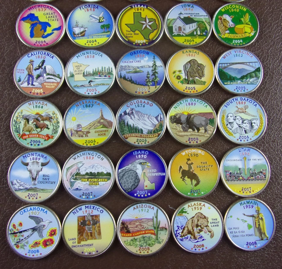 COMPLETE 1999 - 2008 50 STATE COLORIZED STATEHOOD QUARTER SET - Image 3 of 4