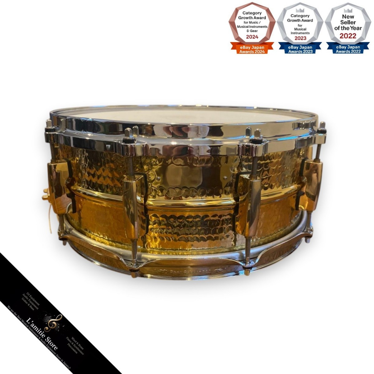 Pearl Hammered Brass Snare Drum Jimmy DeGrasso Sig 1mm Shell Top