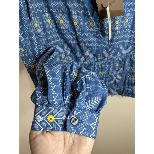 Anthropologie Forever That Girl Top blau bestickt gesmokt Rüschen Boho Small - Bild 6 von 10