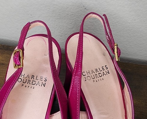 Vintage Charles Jourdan Slingback Heels Open Toe Magenta Pink Size 8.5 - Picture 6 of 7