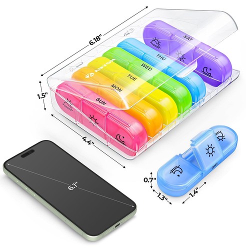 Weekly Pill Organizer 3 Times A Day Travel Pill Case for Vitamins Fish Oil - Picture 3 of 7