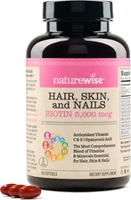 NatureWise Hair Skin & Nails Biotin 5000Mcg w/Hyaluronic Acid Collagen, Softgels