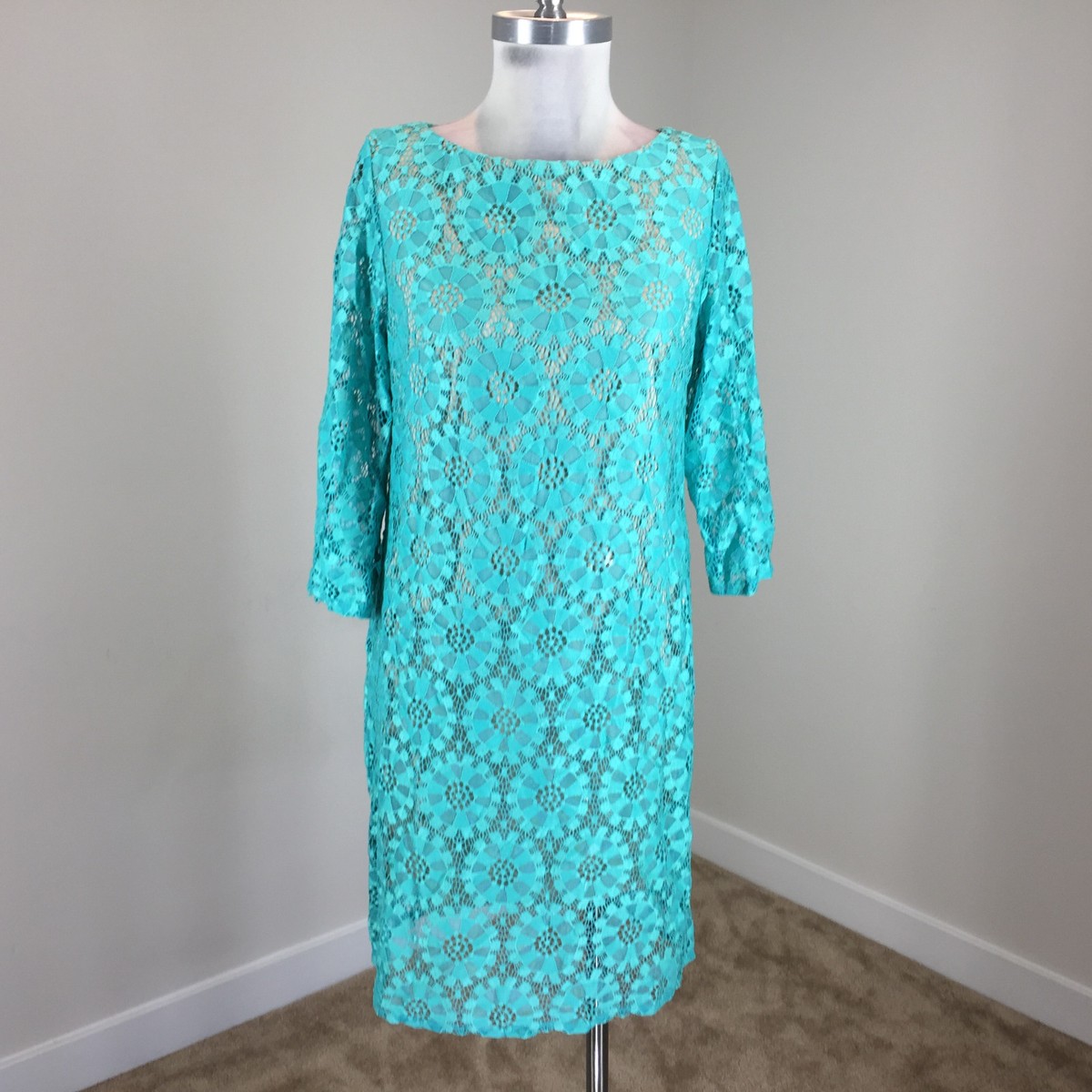 Jessica Howard M 10 lace dress Seafoam Green Shift 3/4 sleeve Cocktail  Party Wow