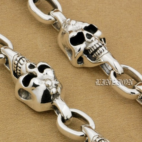 Fish Hook 925 Sterling Silver Skull Wallet Chain Biker KeyChain 9T014B 13.6" - Picture 3 of 6