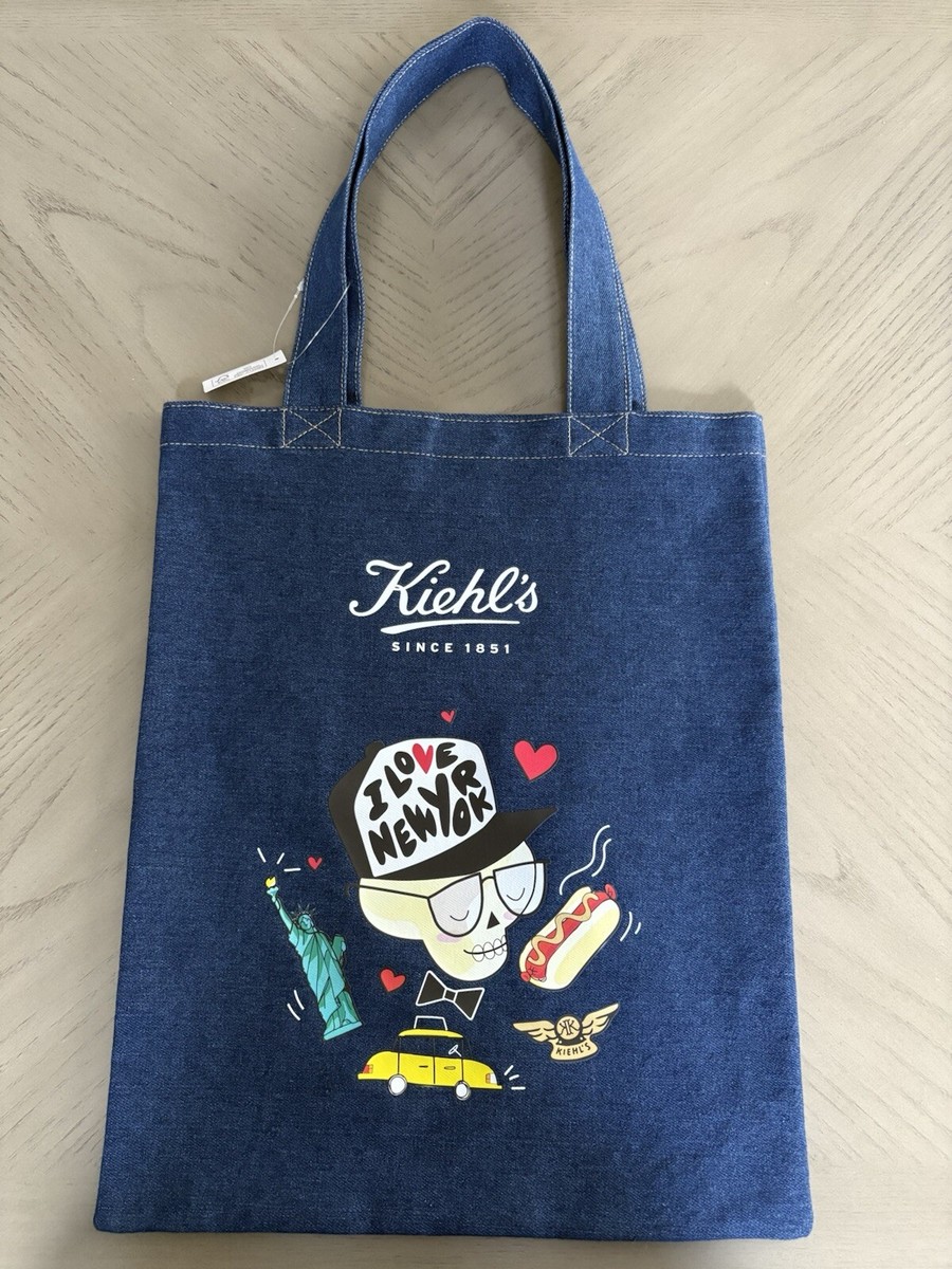 Kiehl's I Love New York Holiday Tote Blue Denim Jean Bag Christmas Gift  Kiehls