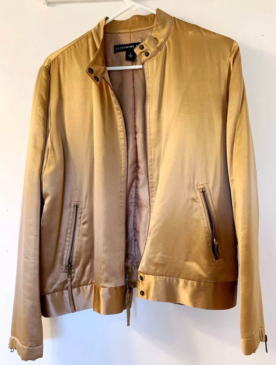 Josephine Chaus Gold Silk Jacket with zipper Size 6 ~ pre-owned